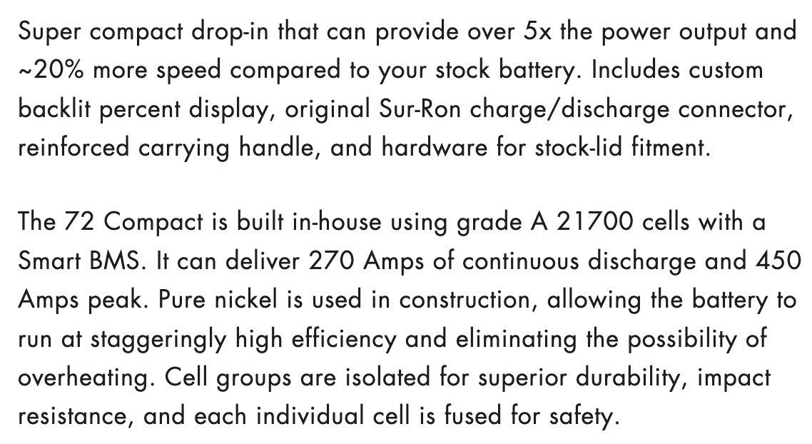 Gladiator 72v Compact - 38ah Surron Battery (Gen2!)